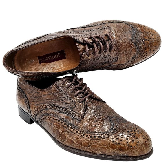 Vintage Full Alligator Italy A.Testoni Men's 8.5 Bronze Brown Exotic Dress Shoes - Picture 12 of 14